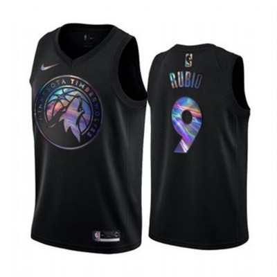 Nike Minnesota Timberwolves #9 Ricky Rubio Men's Iridescent Holographic Collection NBA Jersey - Black Men's